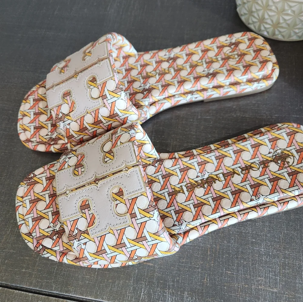 Tory Burch Double T Sport Slides Geo orange